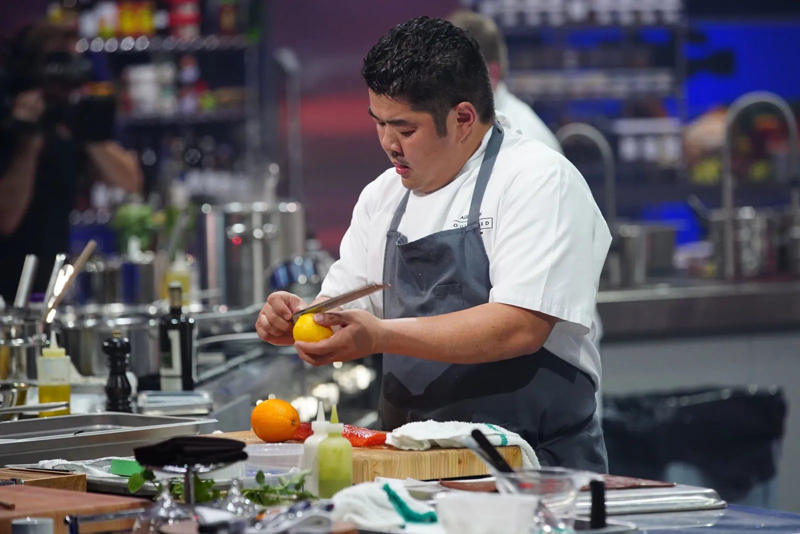 Chef Alex Chen prepping ingredients on the Iron Chef Canada set